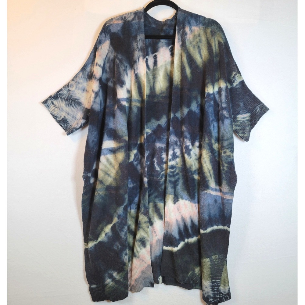 Allegra Raquel Women Wool Cashmere Tie Dye Kimono Open Front Sweater Size 0 Blue